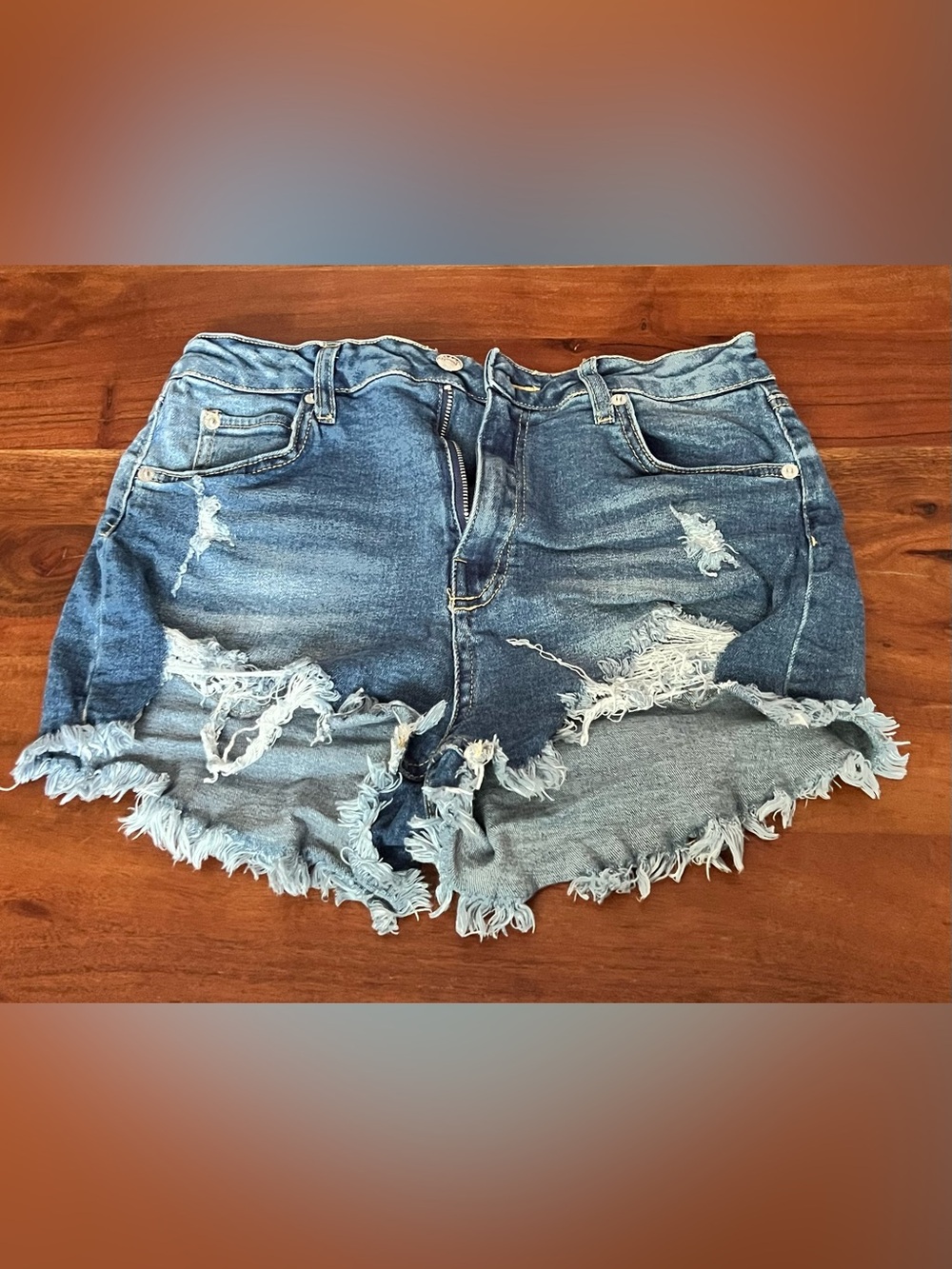 SHEIN Distressed Frayed Hem Denim Shorts - Blue